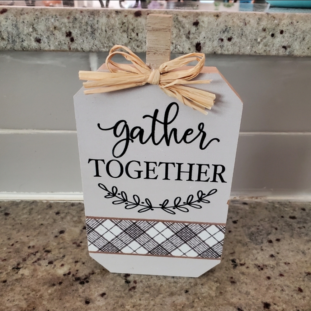 NEW "Gather Together" Wooden Tabletop Shelf Sitter‎ 7.5"x4" Home Decor White Blk